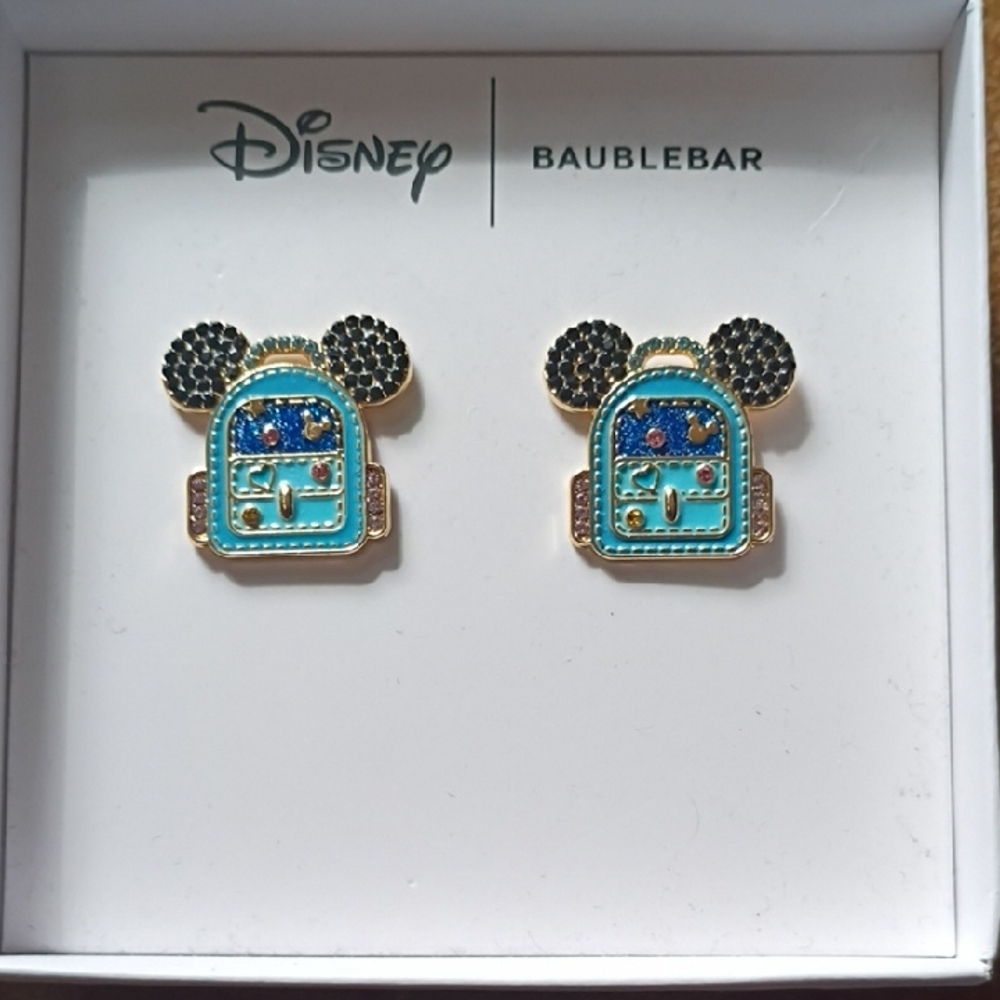 Disney X BaubleBar Mickey Backpack Rhinestone Stud Earrings Nwt Nib